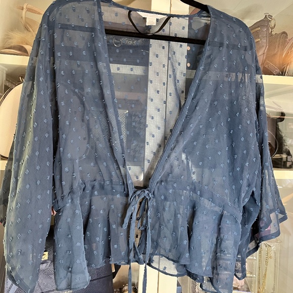 Dark Blue Swiss Dots LC Lauren Conrad Front-Tie Top - Picture 4 of 8